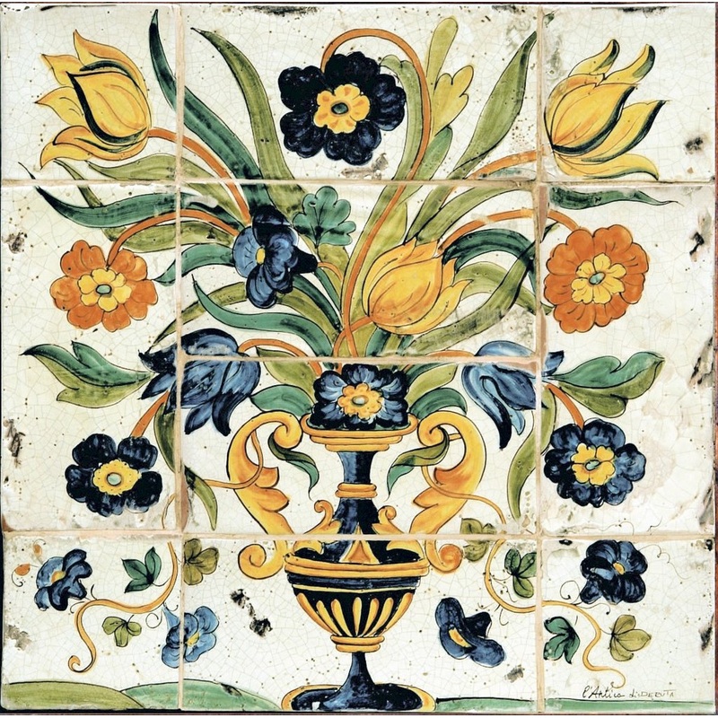 ANTICA DERUTA: WALL PANEL BACKSPLASH VASE OF FLOWER