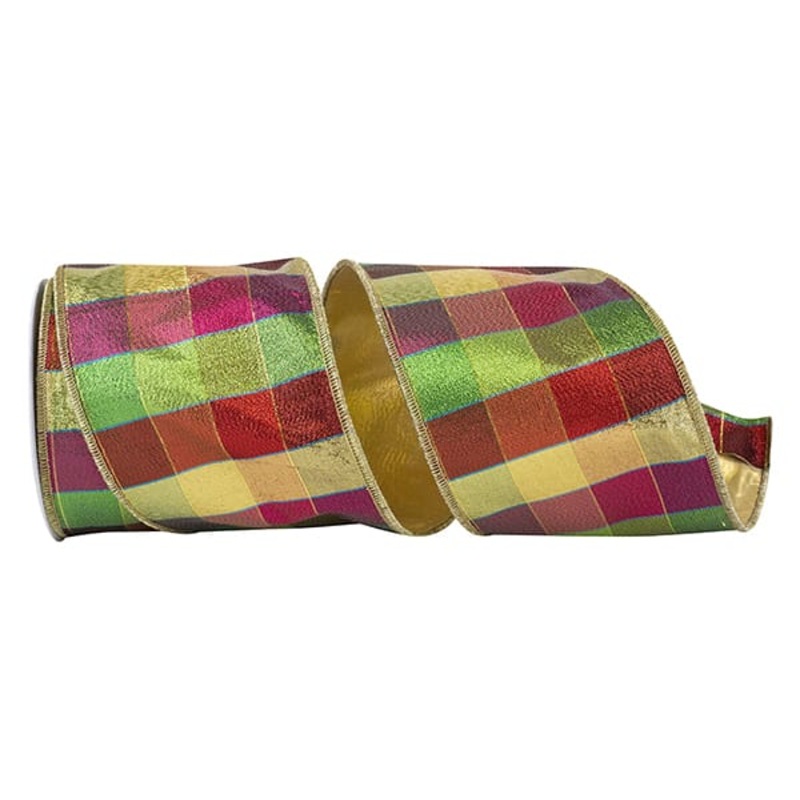 Jewel Tone Metallic Check Gold Backed Wired Edge