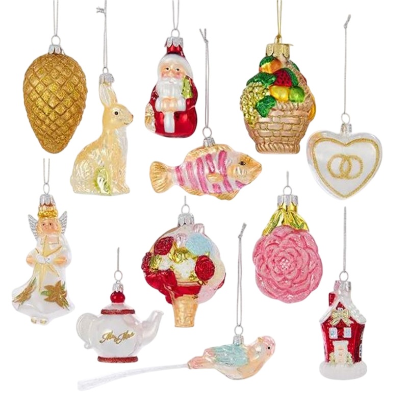 Kurt Adler Noble Gems Glass Christmas Ornaments, Wedding Icons (12-Piece Set)