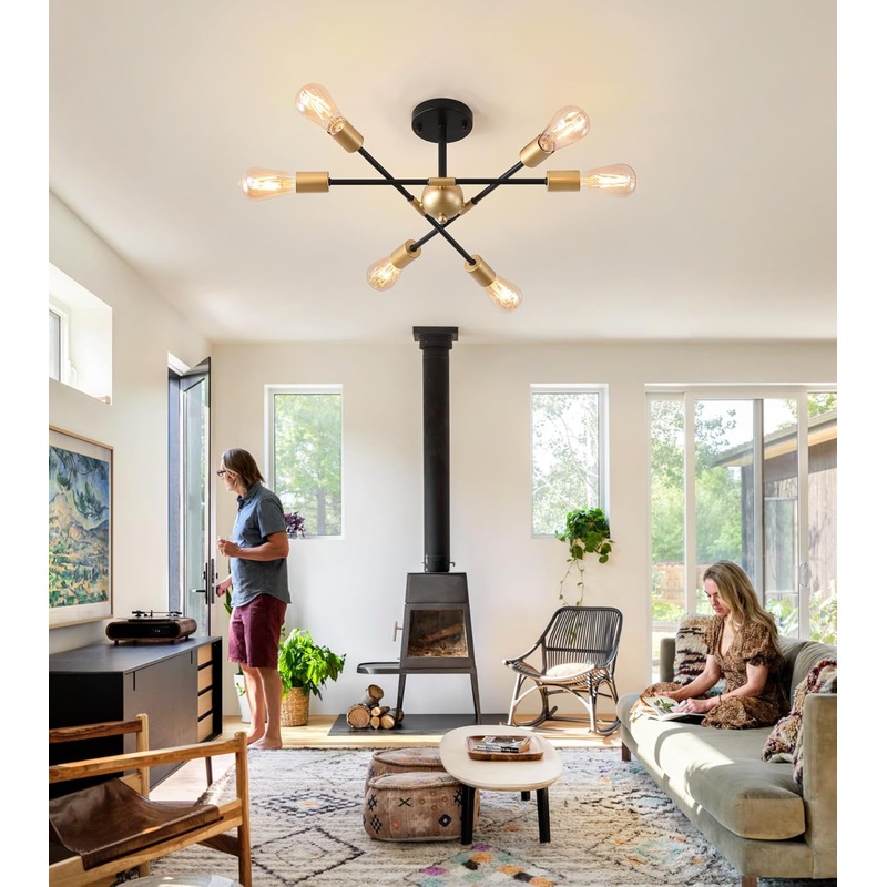 Modern Semi Flush Mount Ceiling Light Fixture Black and Gold