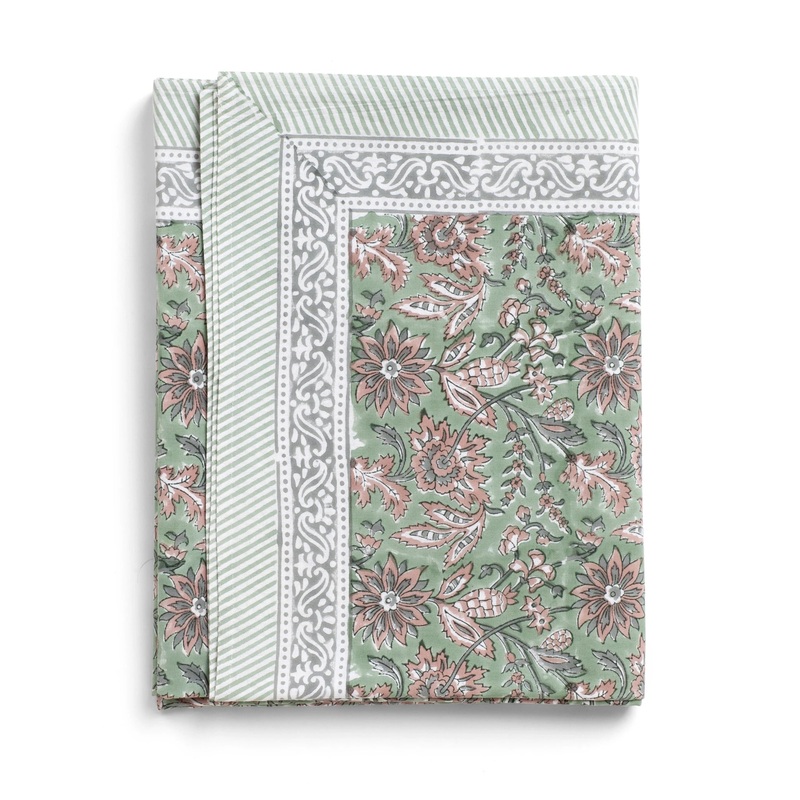 Cotton Tablecloth Indian Summer Design – Green/Rose