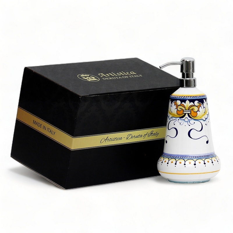 GIFT BOX: With authentic Deruta hand painted ceramic – Liquid Soap/Lotion Dispenser Foglie Design