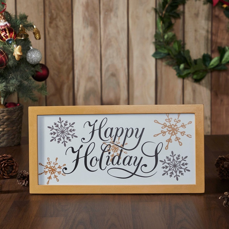 Happy Holidays Snowflakes Framed Wall Hanging Sign 8×16