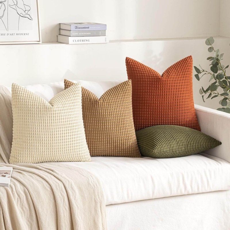 MIULEE Corduroy Decorative Boho Couch Throw Pillow Covers  (Pack of 4)