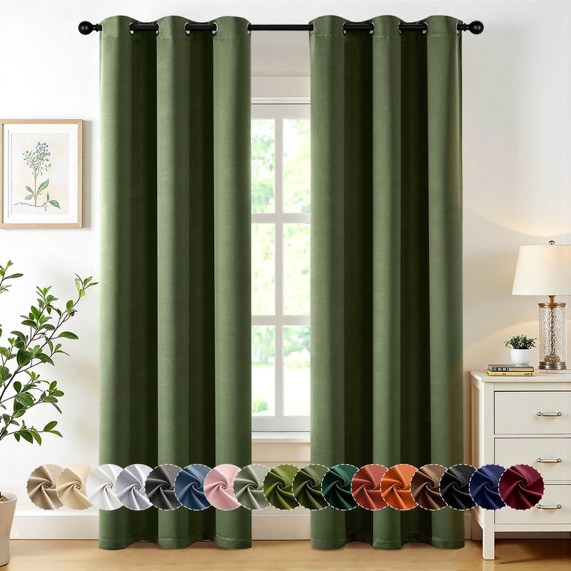 MIULEE Olive Green Blackout Curtains for Bedroom Living Room 84 Inches Long 2 Panels, Thermal Insulated Room Darkening Drapes Solid Grommet Top Noise Reducing Dark Green Window Treatments 40×84 Inch