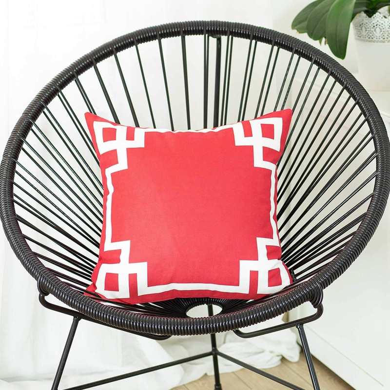Square Red and White Geometric Decorative Throw Pillow Cover