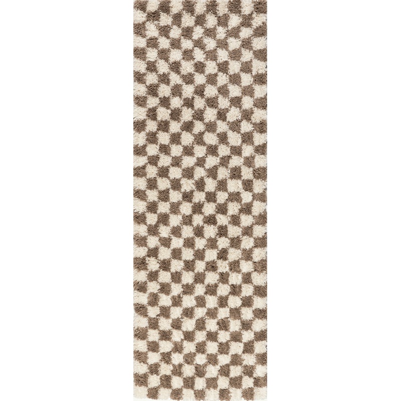 Bettie Retro Checkered Shag Rug | Beige