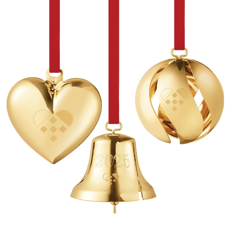 Georg Jensen Annual Ball, Bell & Heart 3-Piece Gift Set, 18kt Gold or Palladium Plated Variants