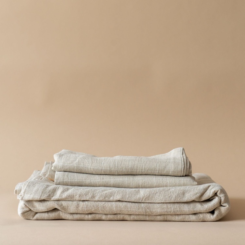 Linen Grid Print Duvet Cover Set – Beige