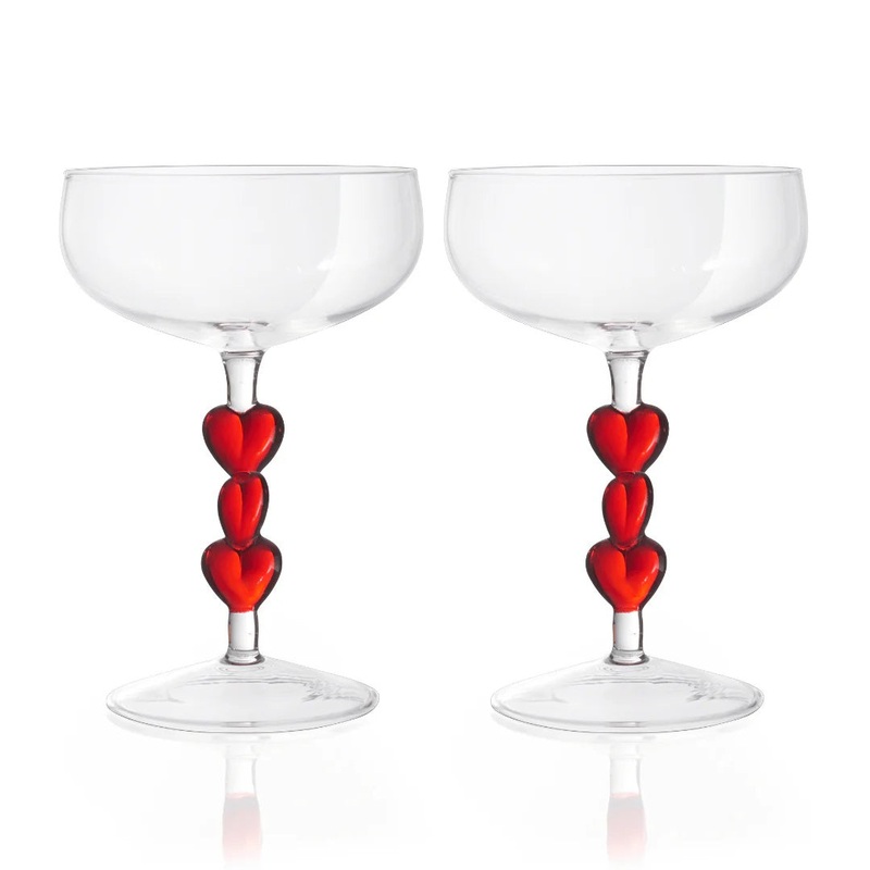 Red Heart Stemmed Coupe Set of 2