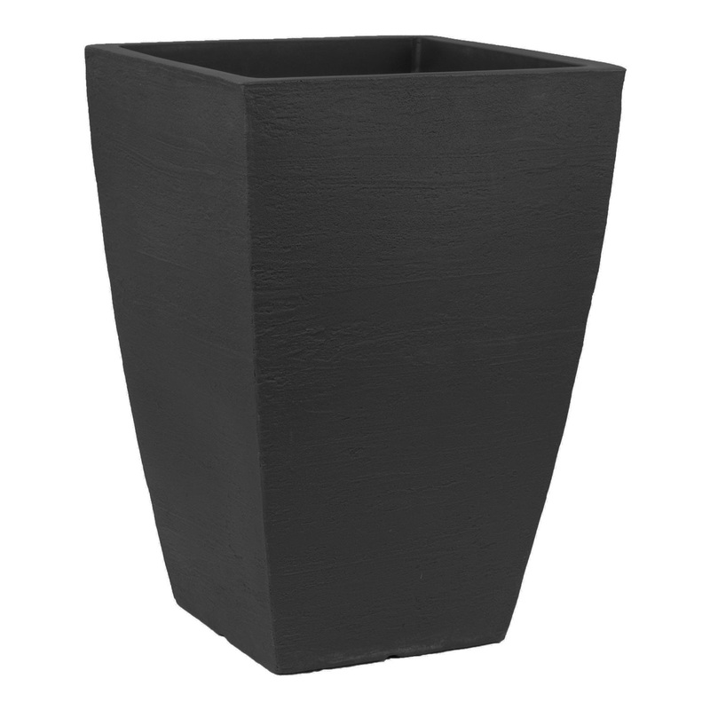 Tusco Products Modern Planter, Tall Square, Black, 16 x 23