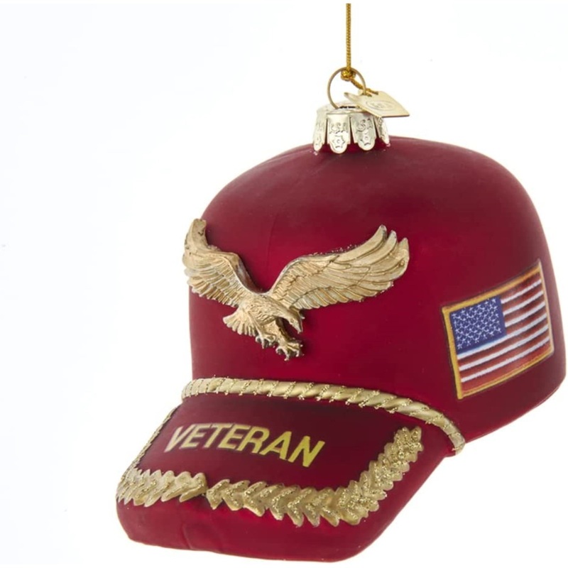 Kurt Adler Noble Gems Glass Ornament for Christmas Tree, Veteran’s Hat