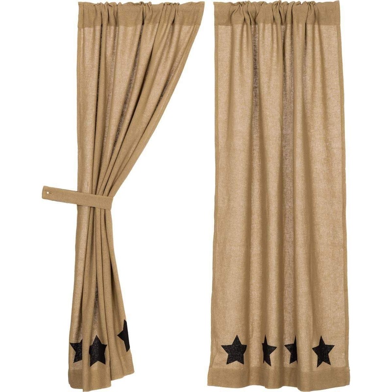 Burlap w/Black Stencil Stars Short Panel Set of 2 63×36