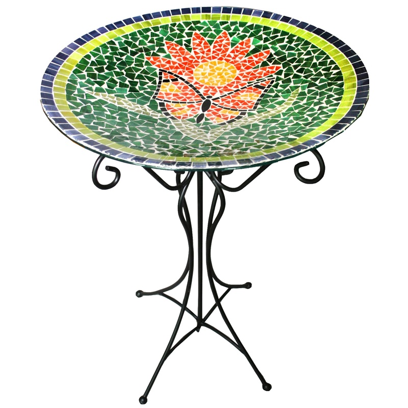 Gardener Select Mosaic Glass Butterfly Design Bird Bath