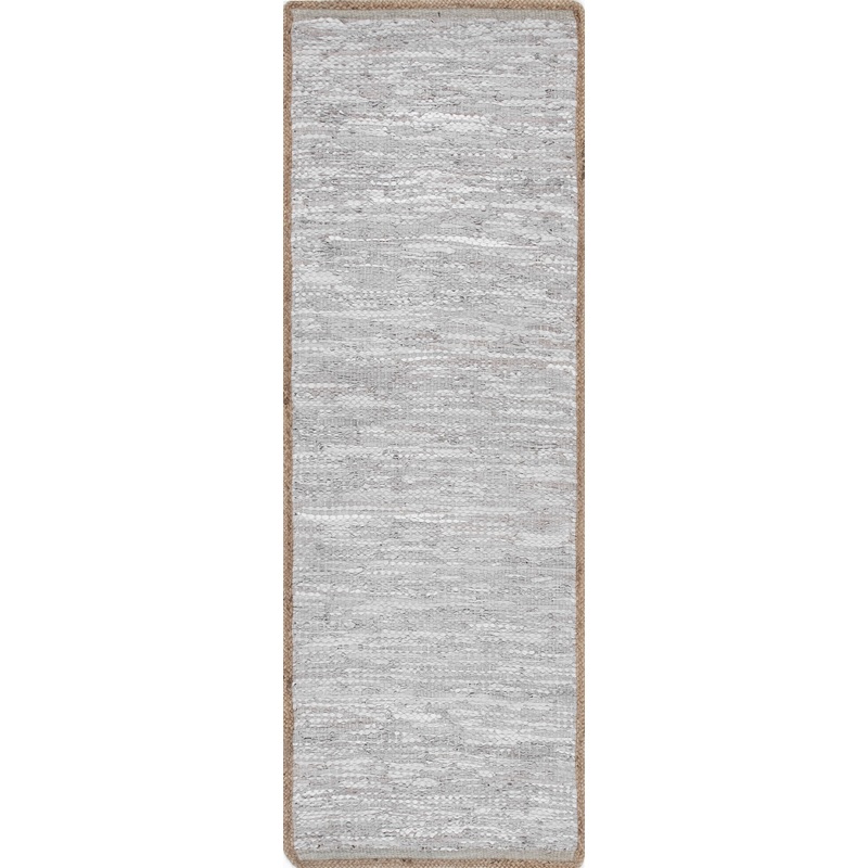 Solid Leather Flatweave Rug | Light Grey