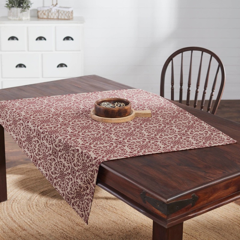 Custom House Burgundy Tan Jacquard Table Topper 42×42