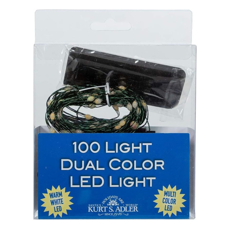 Kurt Adler Battery Operated 100-Light Dual Color LED Light String with 8 Light Functions, 34′
