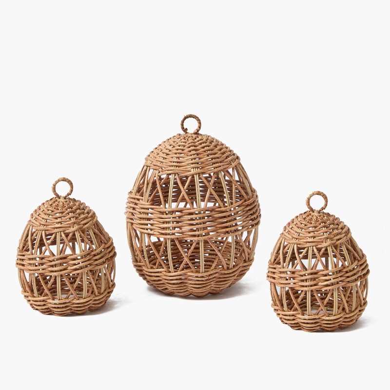 Rattan Woven Egg Family with Loops