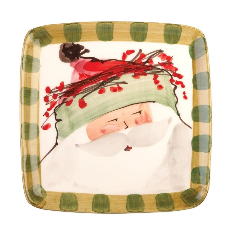 VIETRI: OLD ST. NICK SQUARE SALAD PLATE – GREEN HAT [R]