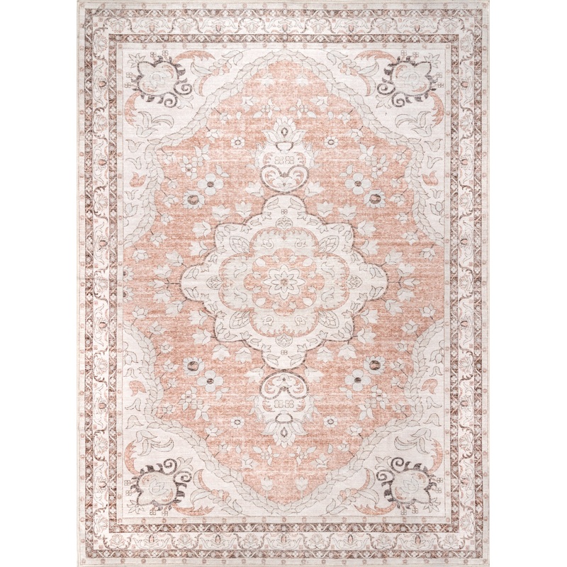 Faded Rosette Washable Rug | Peach