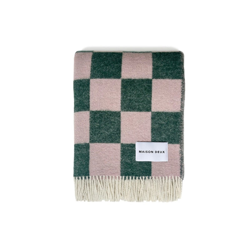 Blanket CHECKERBOARD Green / Pink 4.25 x 6.5 ft