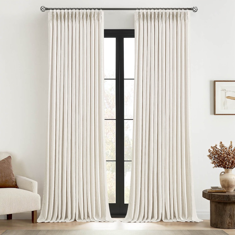 MIULEE Pinch Pleated Linen Curtains 96 Inches Long 2 Panels for Living Room Bedroom, Thick Texture Linen Drapes Pinch Pleat Back Tab Light Filtering Neutral Ivory Cream Farmhouse Window Curtains