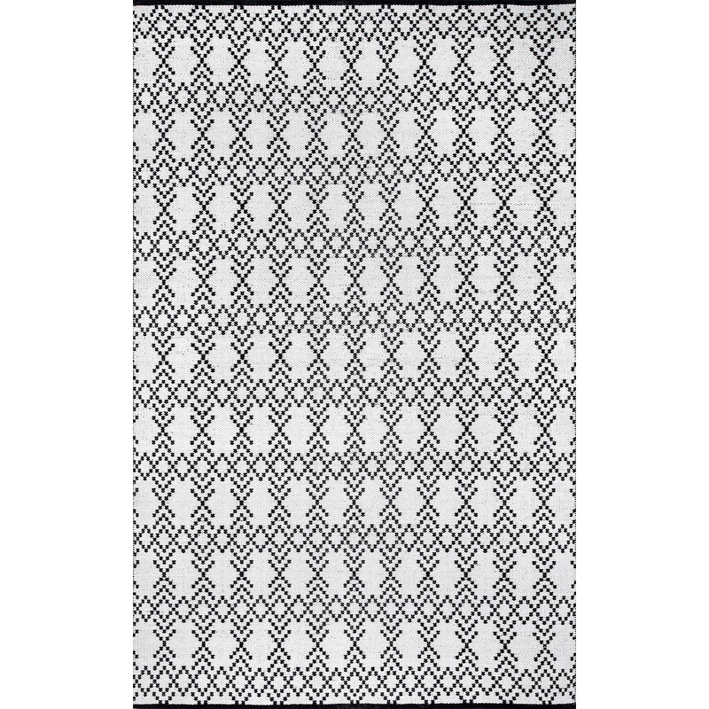 Reversible Cotton Crosshatched Trellis Rug | Ivory