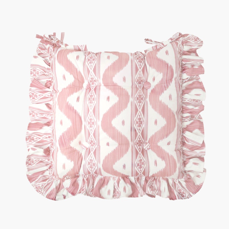 Frilled Pink Ikat Seat Pad Cushion