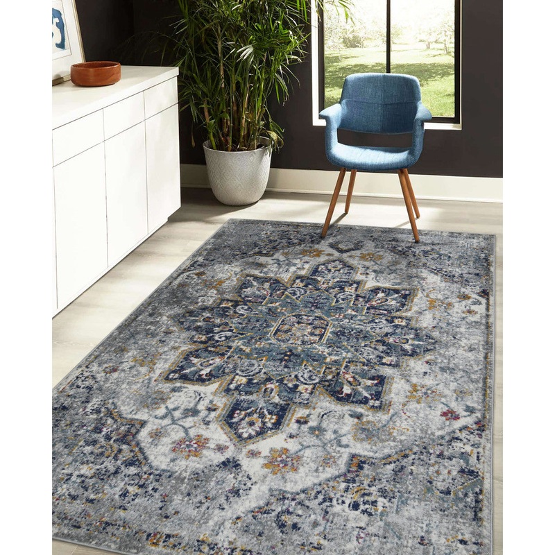 Gray Medallion Power Loom Area Rug