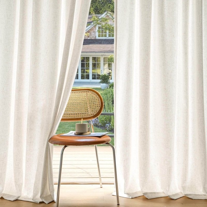 MIULEE Non-See-Through Privacy Linen Curtains 2 Panels, Light Filtering Window Curtains Farmhouse Textured Back Tab Semi Sheer Drapes for Bedroom Living Room, 52 x 102 Inches Long, Natural White