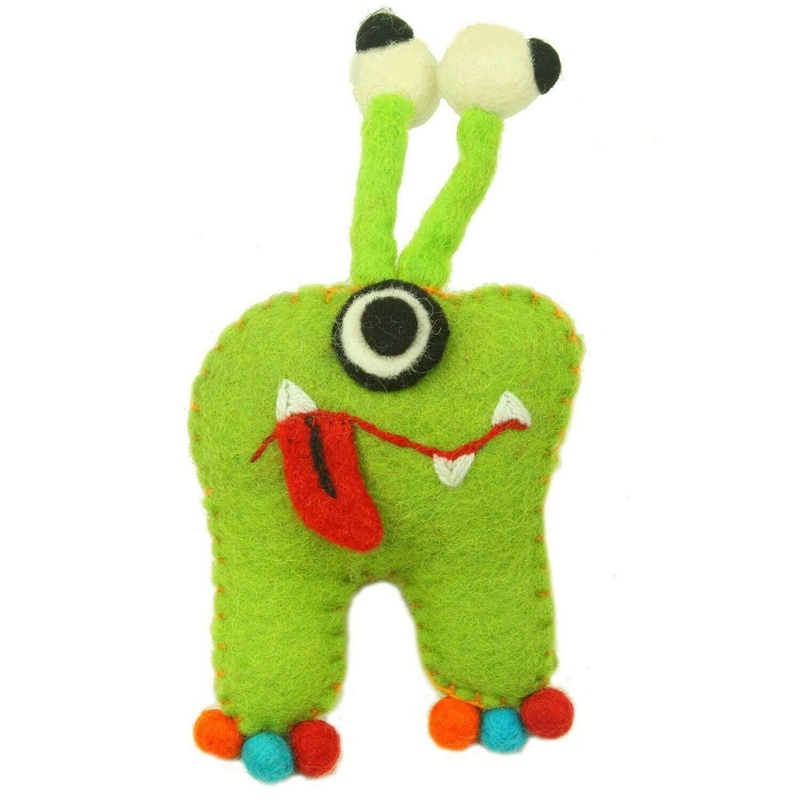 Hand Felted Green Tooth Monster with Bug Eyes – Global Groove