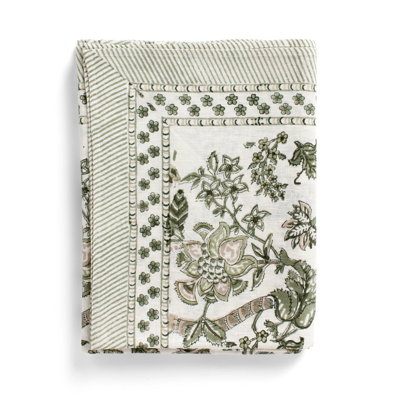 Linen Tablecloth Floral Design – Olive