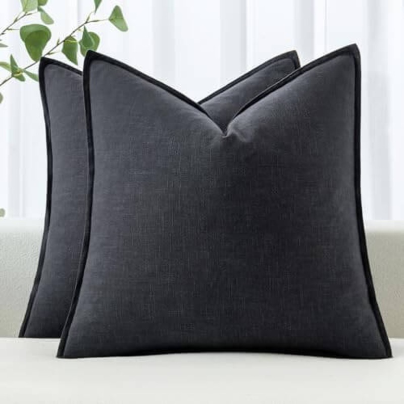 MIULEE Decorative Linen Euro Sham Pillow Covers 22×22 Inch Dark Gray Boho Farmhouse Neutral Couch Throw Pillows for Bed Pack of 2 Accent Modern Pillowcase Sofa Livingroom Home Decor