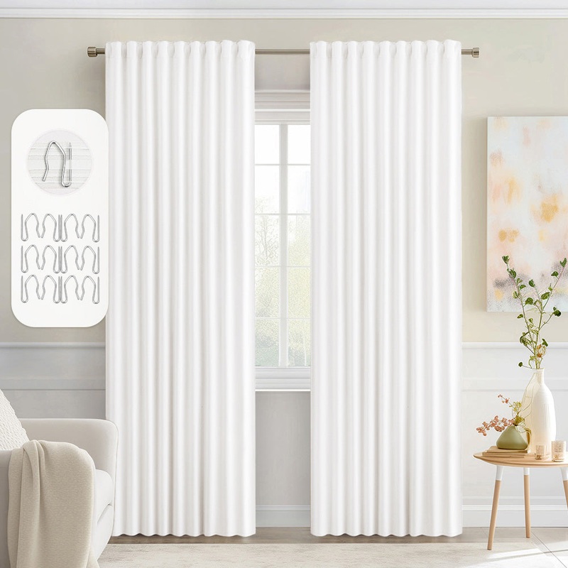 MIULEE Greyish White Back Tab Blackout Curtains 72 Inches Long 2 Panels Set for Living Room Bedroom Privacy, Rod Pocket/Pinch Pleat Thermal Insulated Room Darkening Pleated Light Blocking Drapes