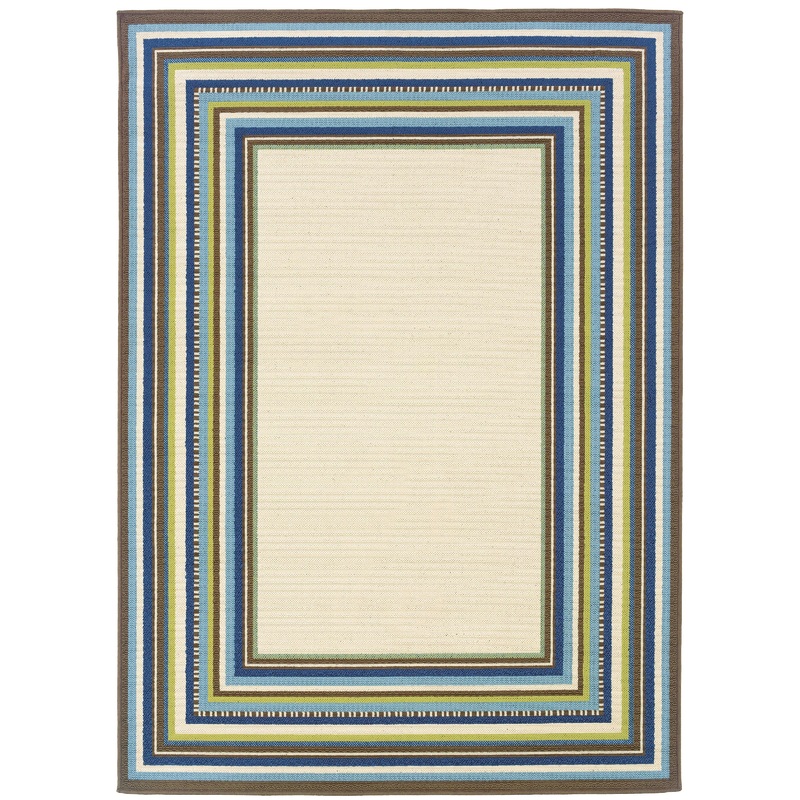 Caspian Ivory Blue Casual Border Indoor/Outdoor Rug