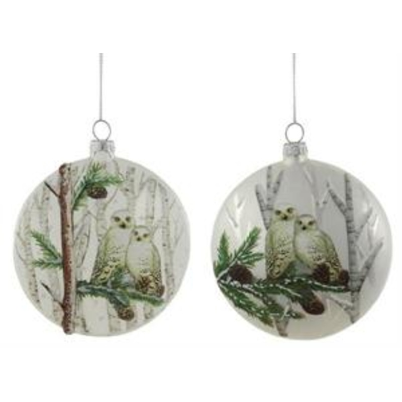 4″ Glass disc Owl Ornament
