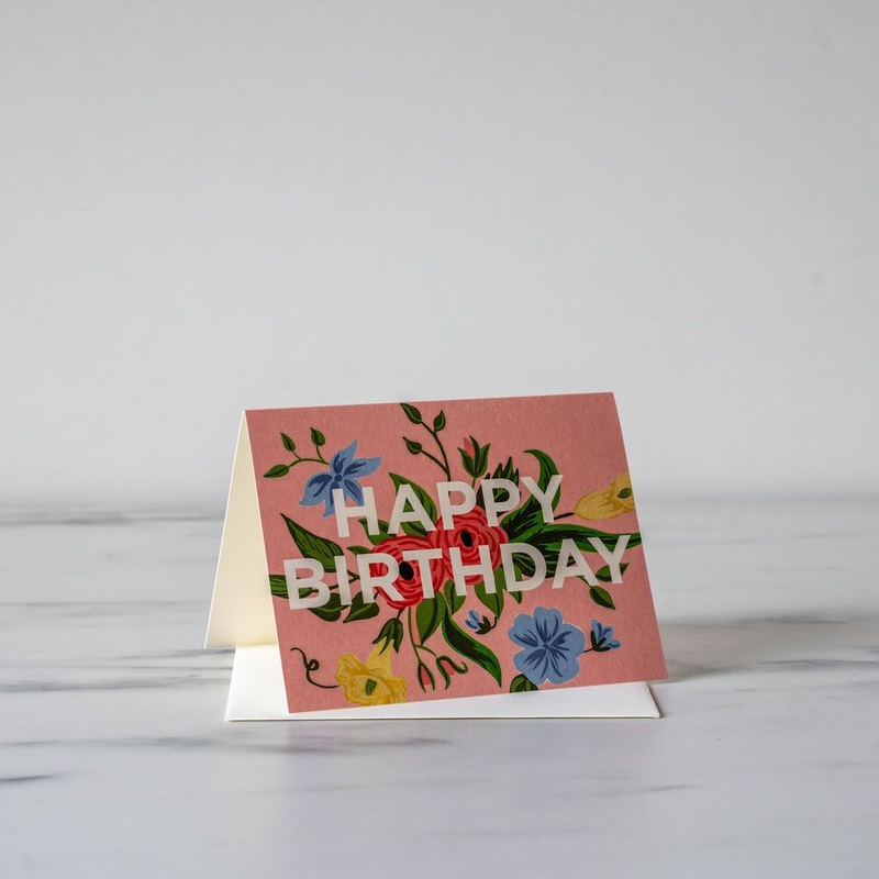 Pink Floral Happy Birthday Card