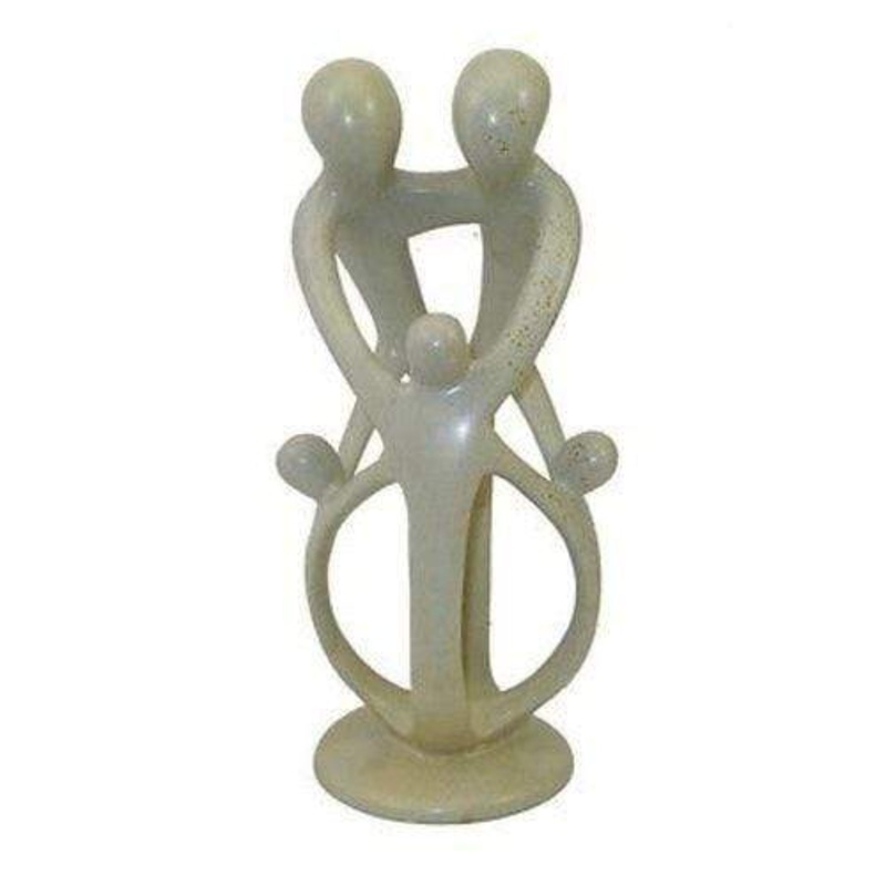 Natural Soapstone Family Sculpture – 2 Parents, 3 Children – Smolart