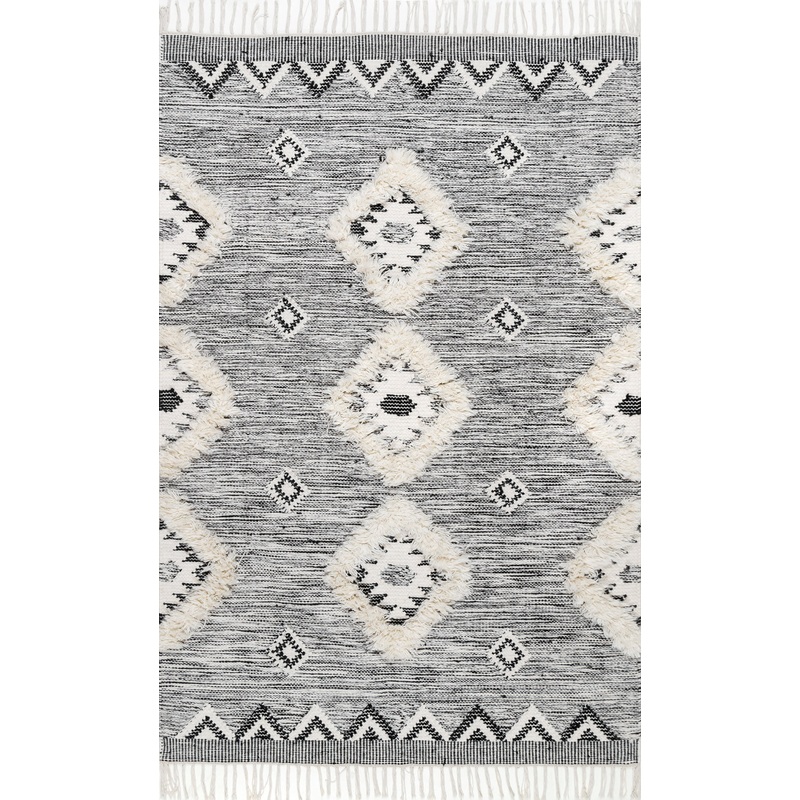 Shaggy Moroccan Lattice Fringe Rug | Black