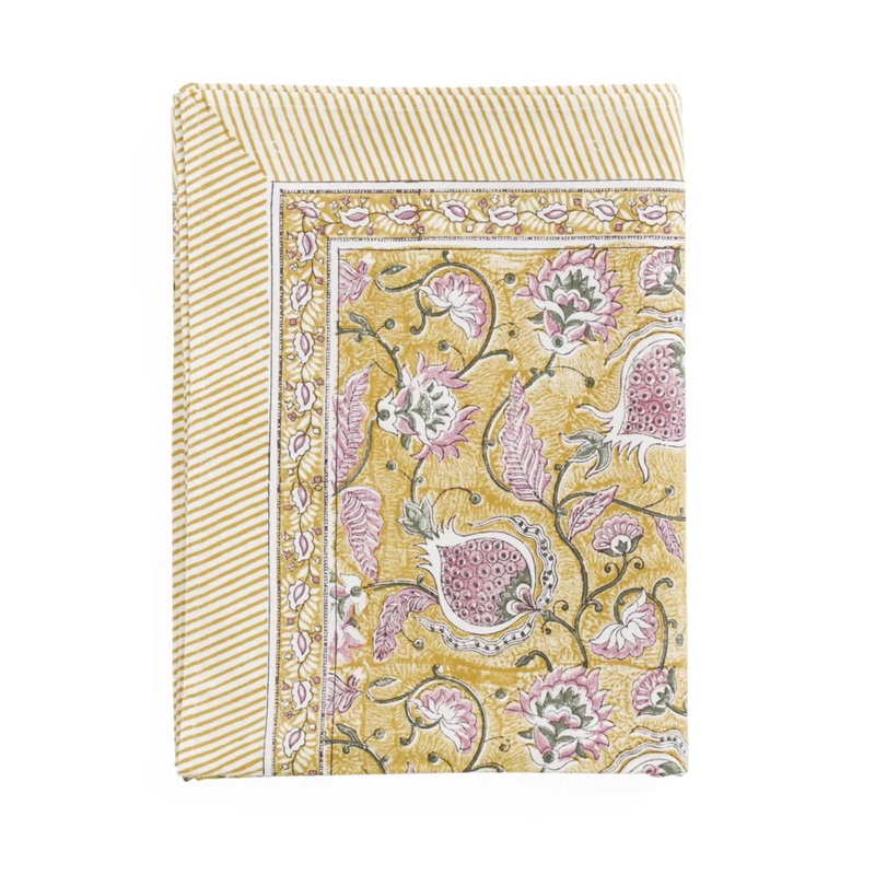Cotton Tablecloth Pomegranate – Yellow & Rose