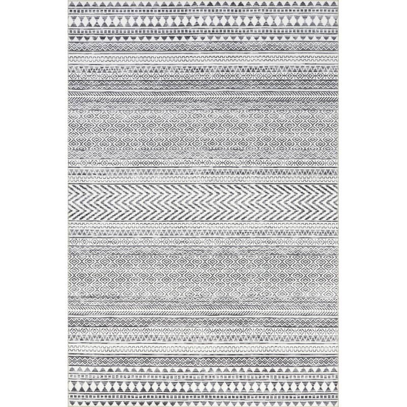Tribal Banded Washable Rug | Grey