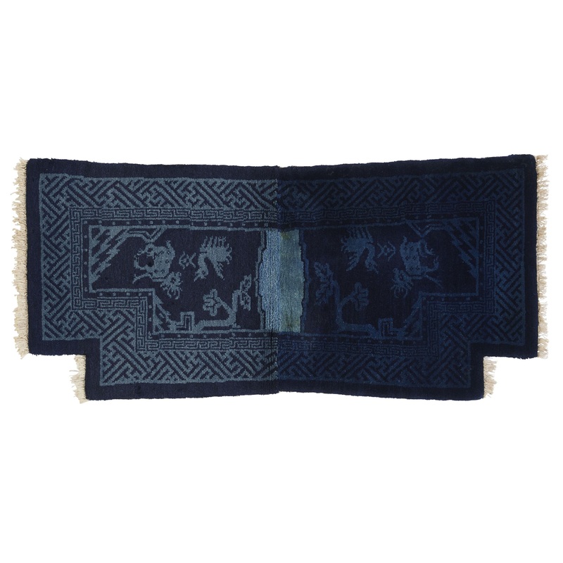 ANTIQUE CHINESE PAO TAO DO BLUE SADDLECLOTH 1’10” x 3’11”