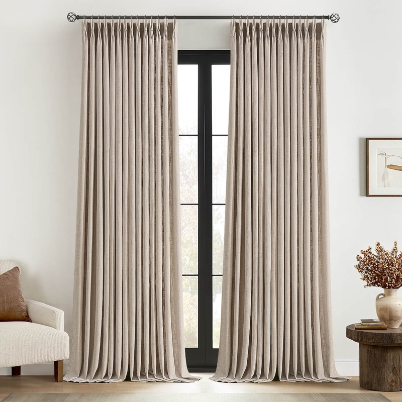MIULEE Pinch Pleated Linen Curtains 102 Inches Long 2 Panels for Living Room Bedroom, Thick Texture Linen Drapes Pinch Pleat Back Tab Rustic Farmhouse Window Curtains with Hooks&Rings, Taupe