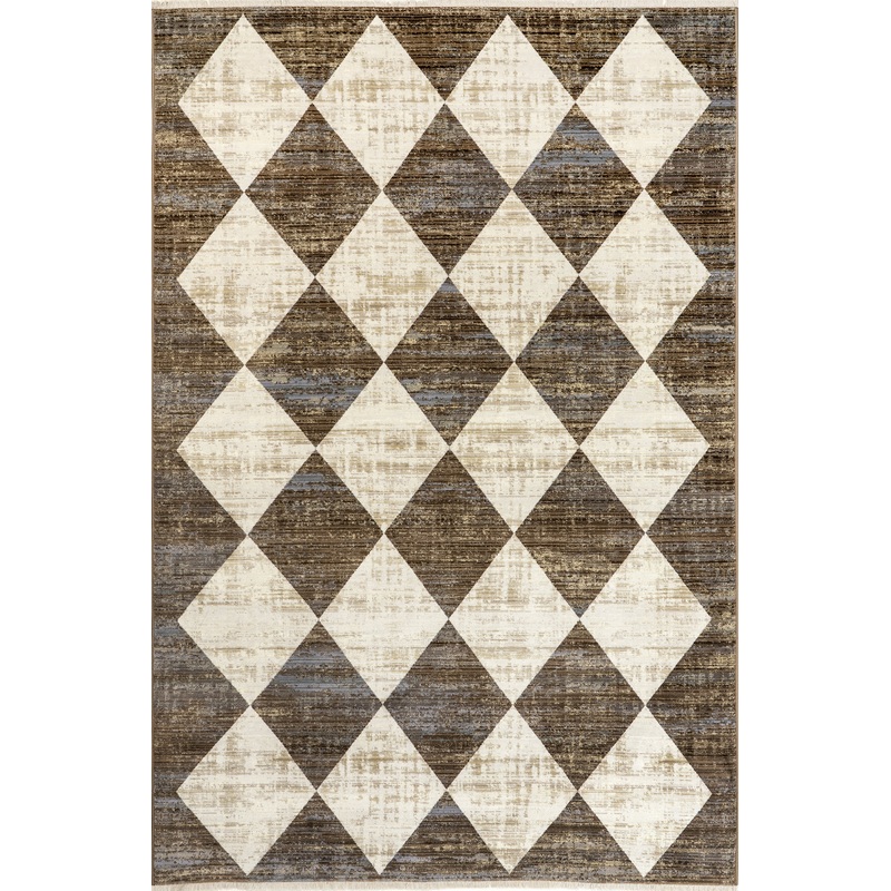 Vanni Checkered Fringed Rug | Beige