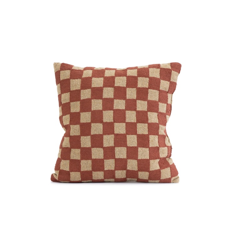 Chindi check cushion in terra