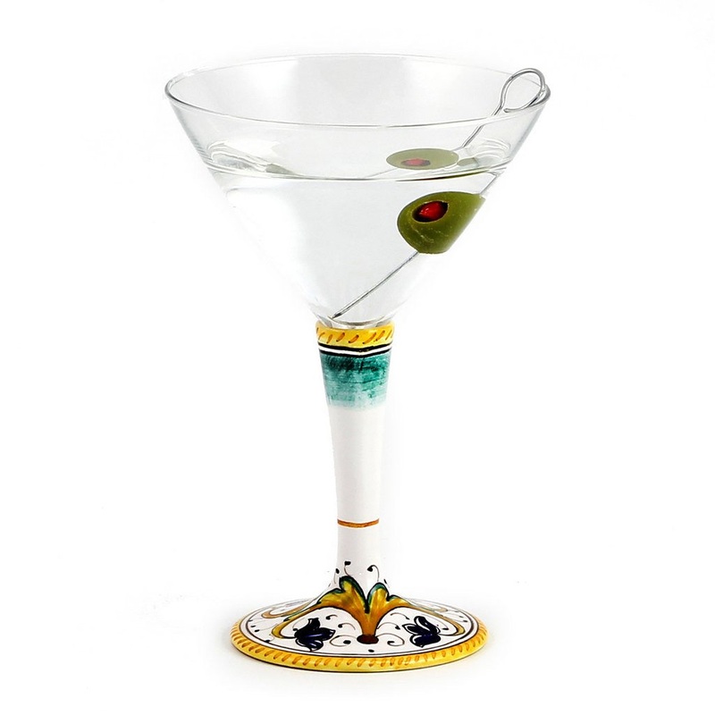 DERUTA STEMWARE: Martini Glass on Hand Painted Ceramic Base PERUGINO Design