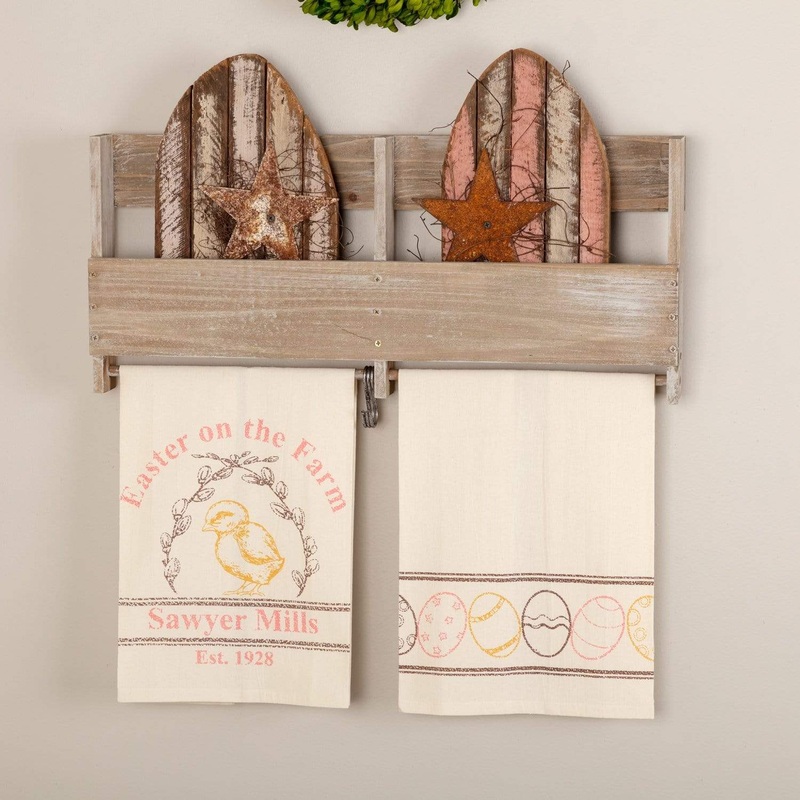 Sawyer Mill Easter on the Farm Chick Unbleached Natural Muslin Tea Towel Set of 2 19×28
