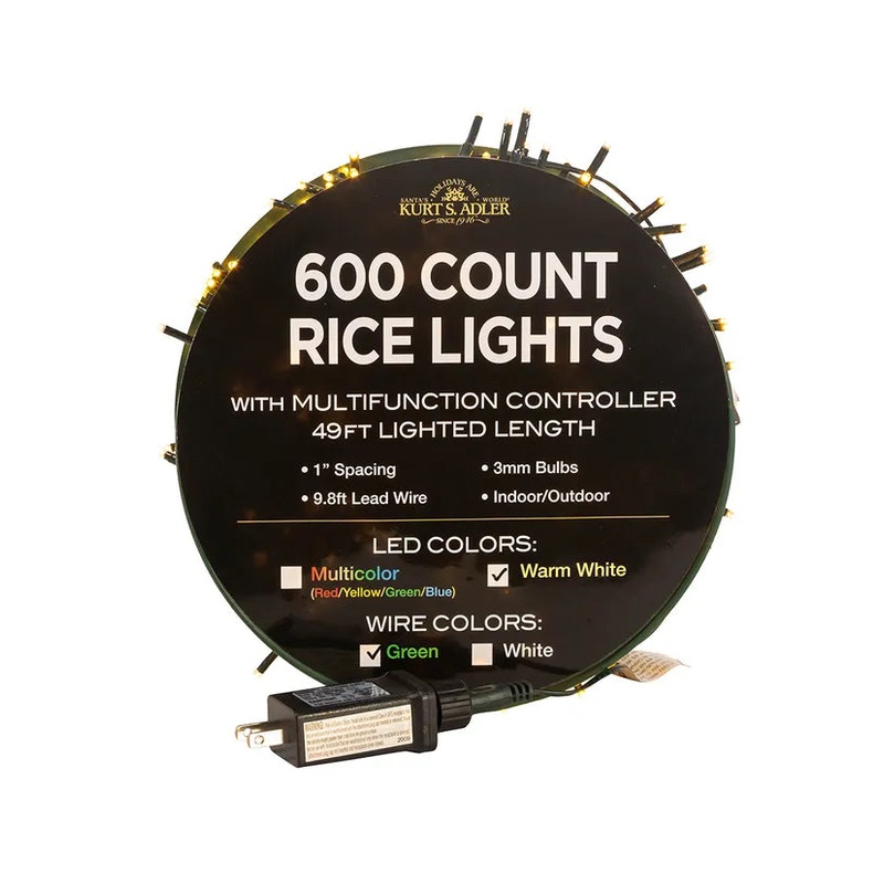 49′ 600-Light Warm White 3MM LED Multifunction Rice Lights With Green Wire