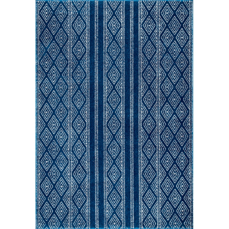 Banded Bird Eye Diamonds Rug | Blue