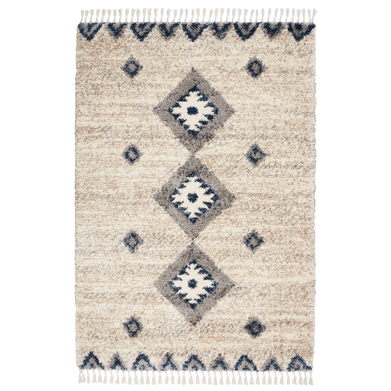 Nourison Oslo Shag 5’3″ x 7’9″ Ivory/Blue Shag Indoor Rug